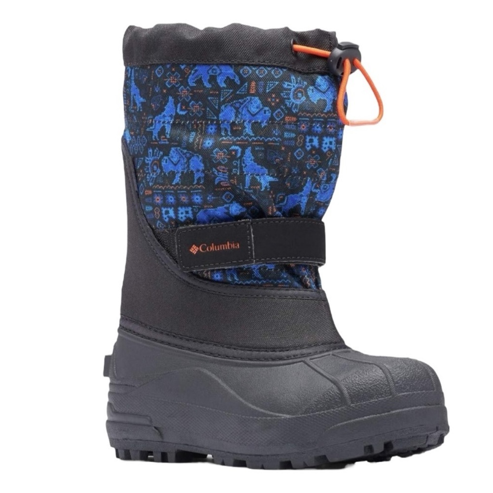 nwt Columbia Youth Powderbug Plus II Print Boot in Blue Black Size 6 & 7 Toddler